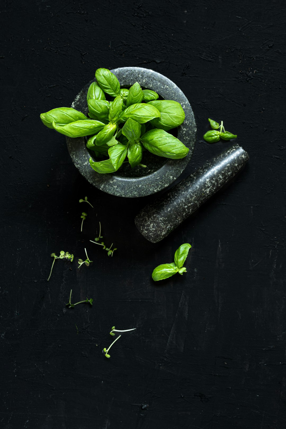 Green basil and wooden mortar — photo by Danielle Suijkerbuijk on Unsplash